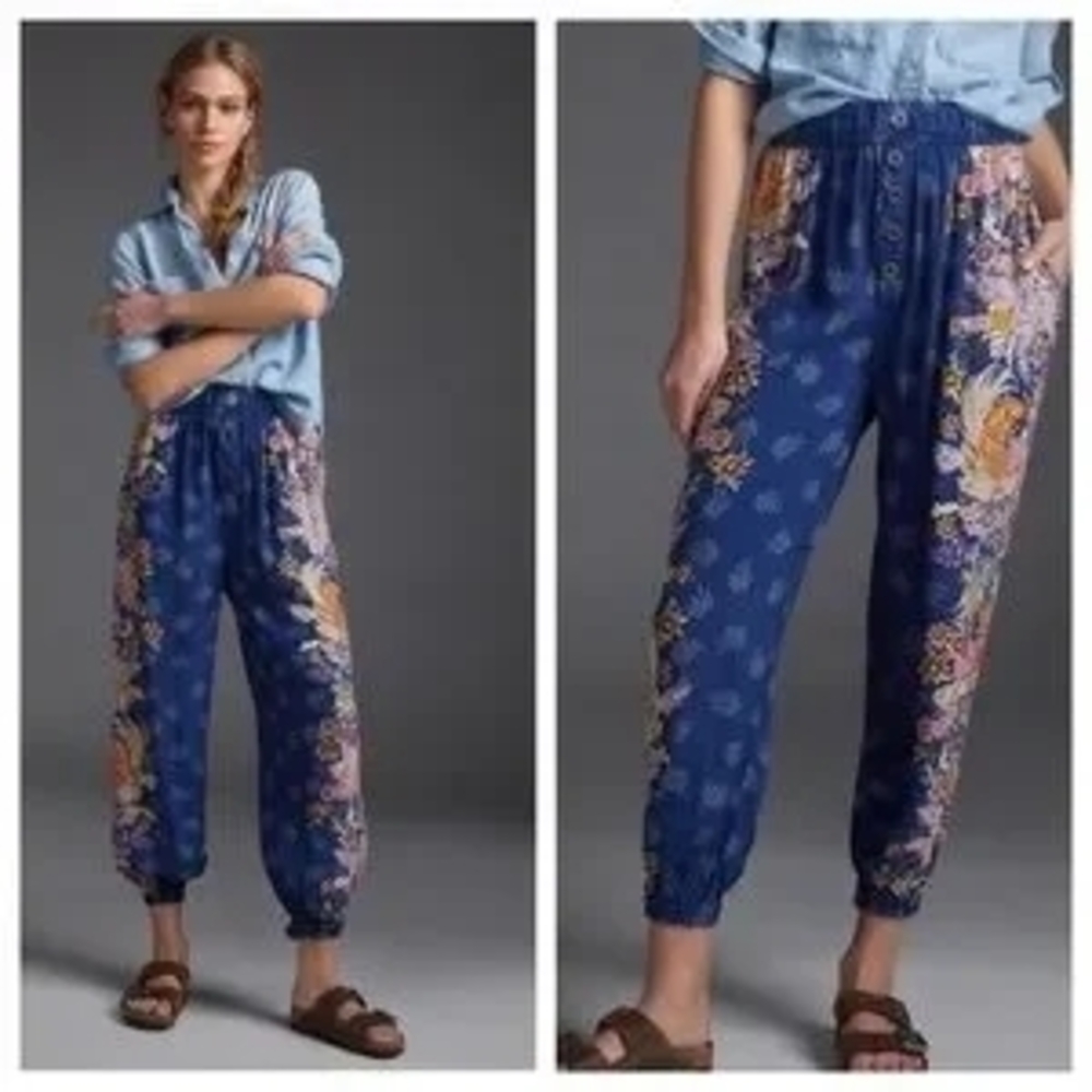 Anthropologie Blue Floral Pants | Size M.